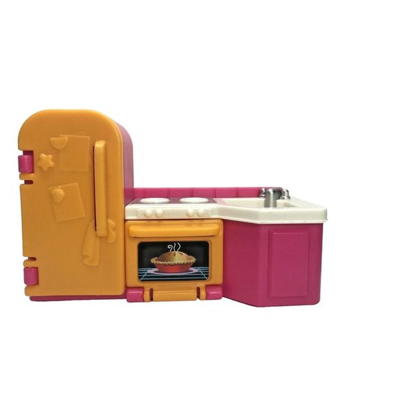 Fisher Price My First Dollhouse Kitchen Refrigerator Sink Stove Pink Orange 1 Pc - Picture 1 of 12